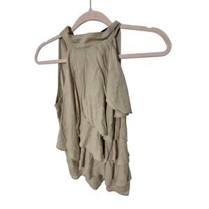 Elena Solano Women Old Money Nude Linen Front Tie Formal Dressy Ruffle S Blouse